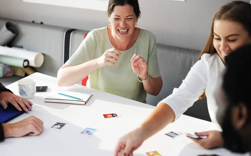 Team collaborating around a table